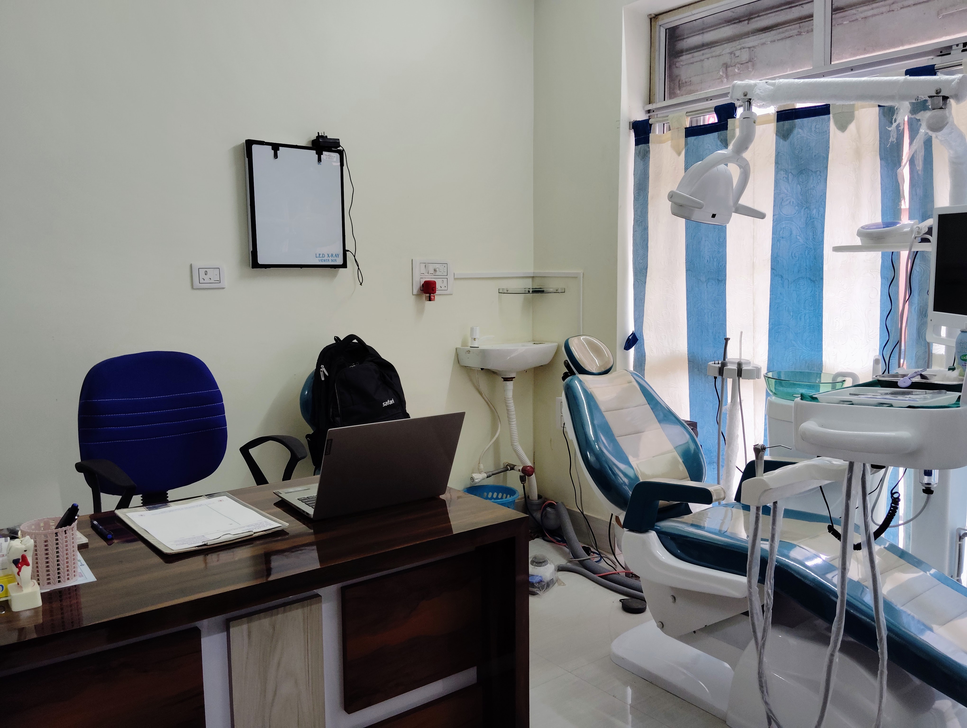Modern dental clinic interior with reception desk, clean and welcoming environment